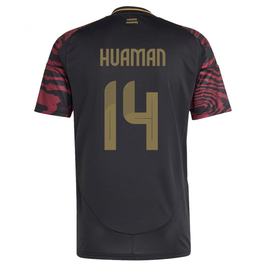 Hombre Camiseta Perú Marco Huamán #14 Negro 2ª Equipación 24-26 La Camisa Chile