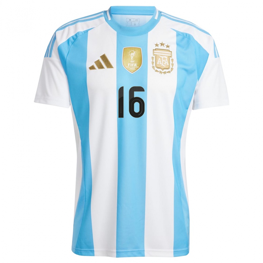 Mujer Camiseta Argentina Marcos Rojo #16 Blanco Azul 1ª Equipación 24-26 La Camisa Chile