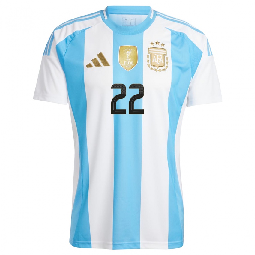Mujer Camiseta Argentina Lautaro Martinez #22 Blanco Azul 1ª Equipación 24-26 La Camisa Chile
