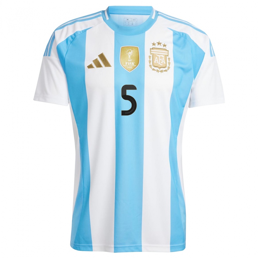 Mujer Camiseta Argentina Leandro Paredes #5 Blanco Azul 1ª Equipación 24-26 La Camisa Chile