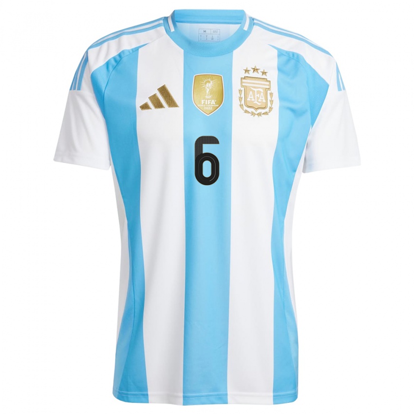 Mujer Camiseta Argentina German Pezzella #6 Blanco Azul 1ª Equipación 24-26 La Camisa Chile