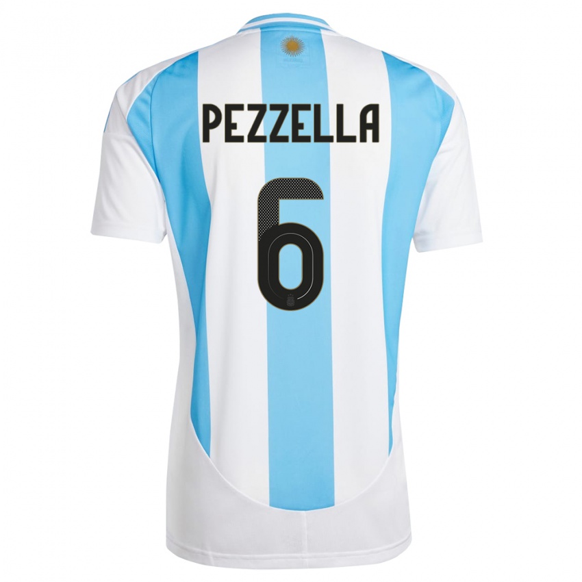 Mujer Camiseta Argentina German Pezzella #6 Blanco Azul 1ª Equipación 24-26 La Camisa Chile