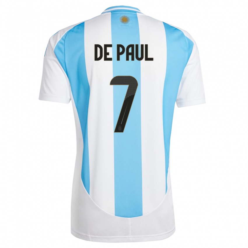 Mujer Camiseta Argentina Rodrigo De Paul #7 Blanco Azul 1ª Equipación 24-26 La Camisa Chile