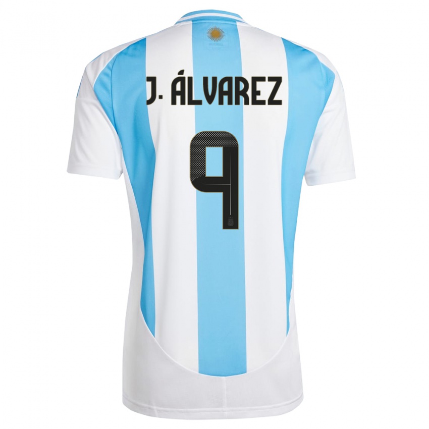 Mujer Camiseta Argentina Julian Alvarez #9 Blanco Azul 1ª Equipación 24-26 La Camisa Chile