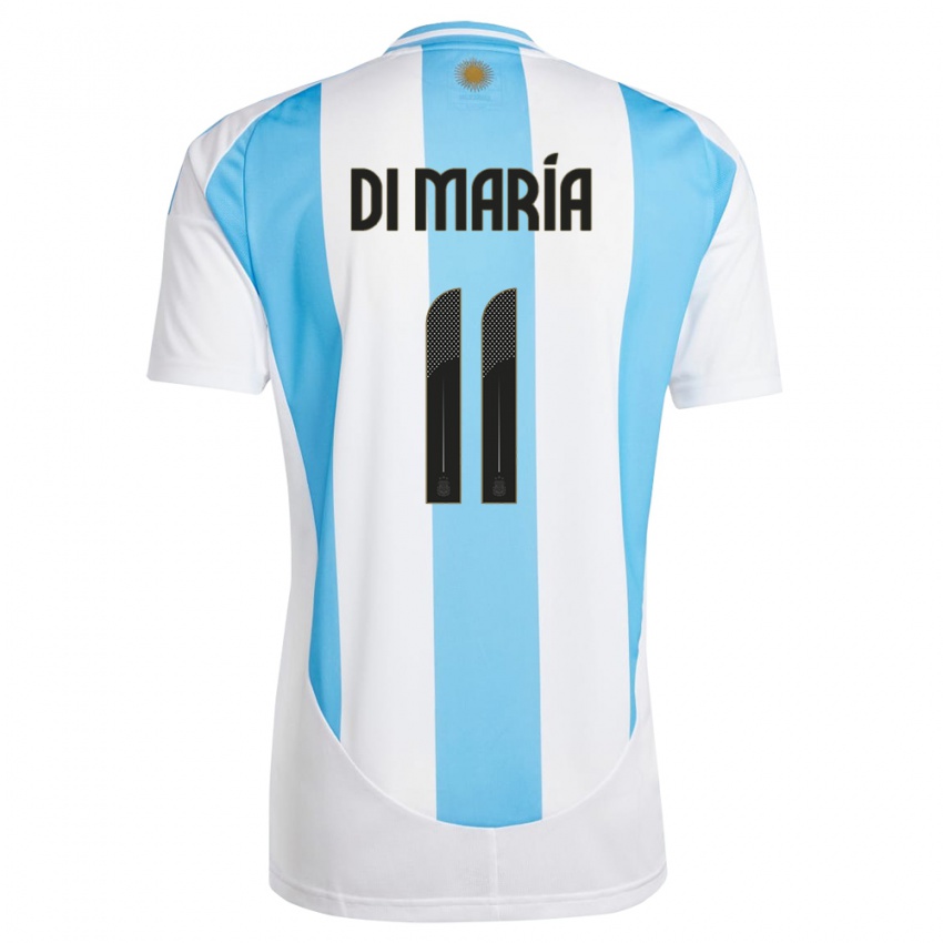 Mujer Camiseta Argentina Angel Di Maria #11 Blanco Azul 1ª Equipación 24-26 La Camisa Chile