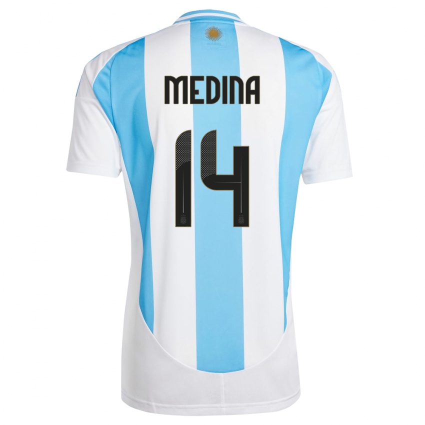 Mujer Camiseta Argentina Facundo Medina #14 Blanco Azul 1ª Equipación 24-26 La Camisa Chile