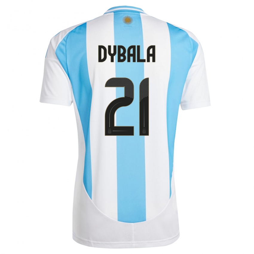 Mujer Camiseta Argentina Paulo Dybala #21 Blanco Azul 1ª Equipación 24-26 La Camisa Chile