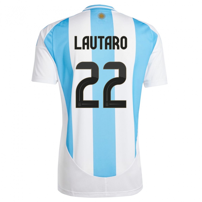 Mujer Camiseta Argentina Lautaro Martinez #22 Blanco Azul 1ª Equipación 24-26 La Camisa Chile