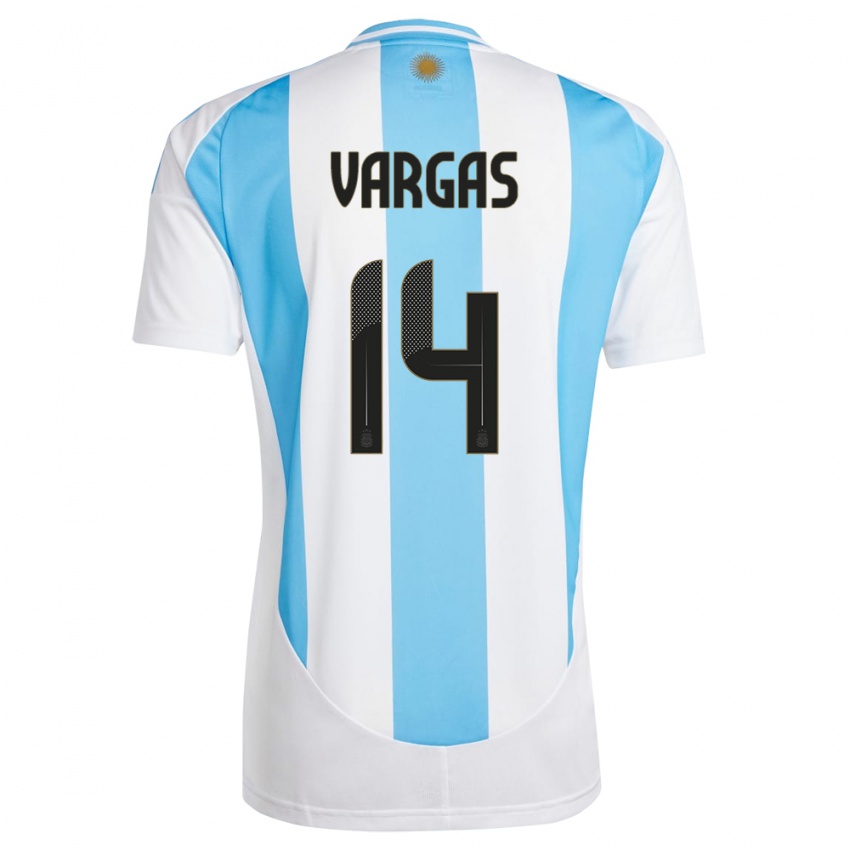 Mujer Camiseta Argentina Agustina Vargas #14 Blanco Azul 1ª Equipación 24-26 La Camisa Chile
