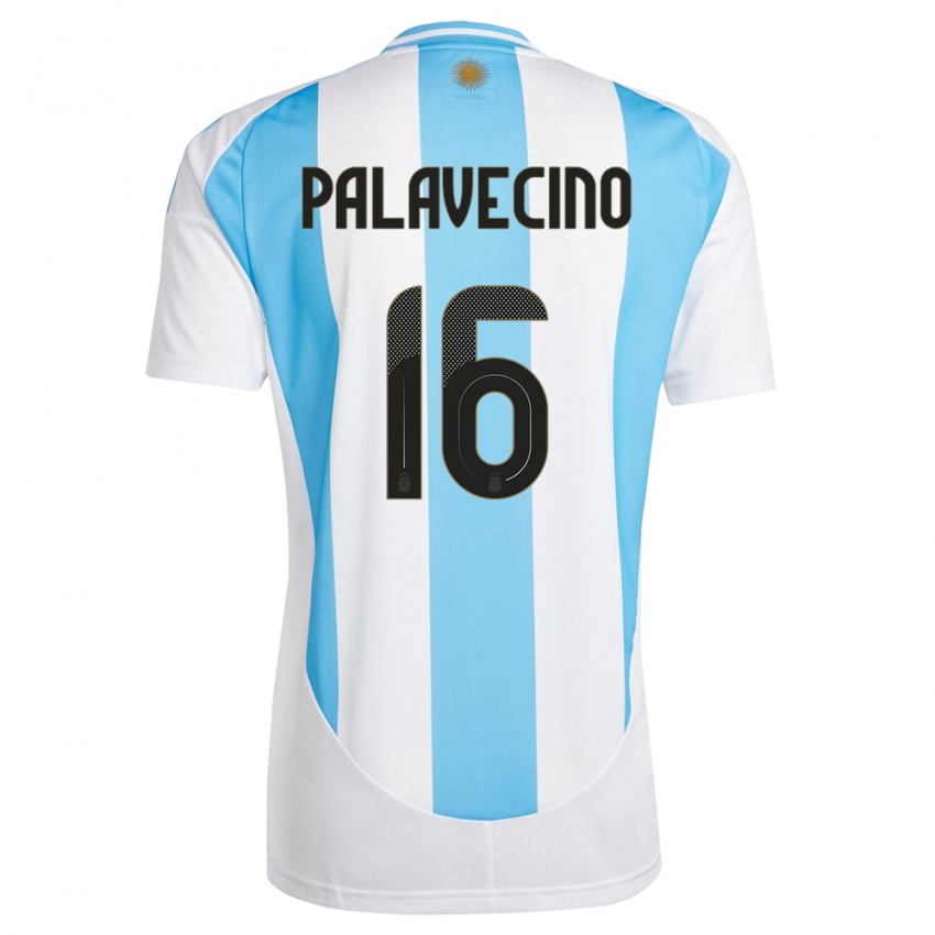 Mujer Camiseta Argentina Nicolas Palavecino #16 Blanco Azul 1ª Equipación 24-26 La Camisa Chile