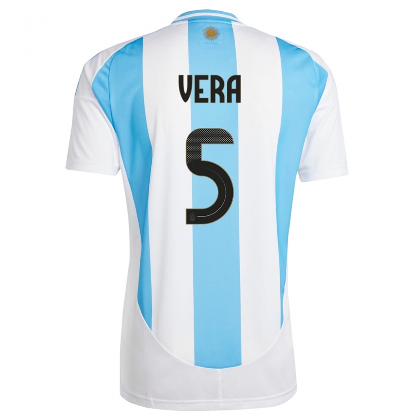 Mujer Camiseta Argentina Fausto Vera #5 Blanco Azul 1ª Equipación 24-26 La Camisa Chile