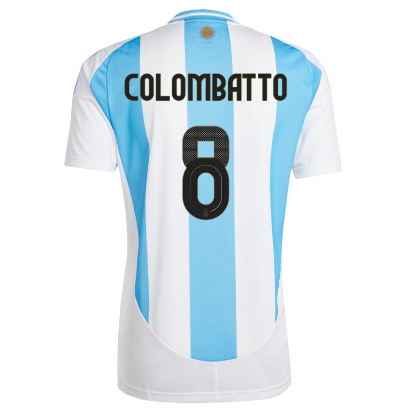 Mujer Camiseta Argentina Santiago Colombatto #8 Blanco Azul 1ª Equipación 24-26 La Camisa Chile