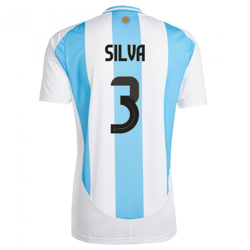 Mujer Camiseta Argentina Tomas Silva #3 Blanco Azul 1ª Equipación 24-26 La Camisa Chile