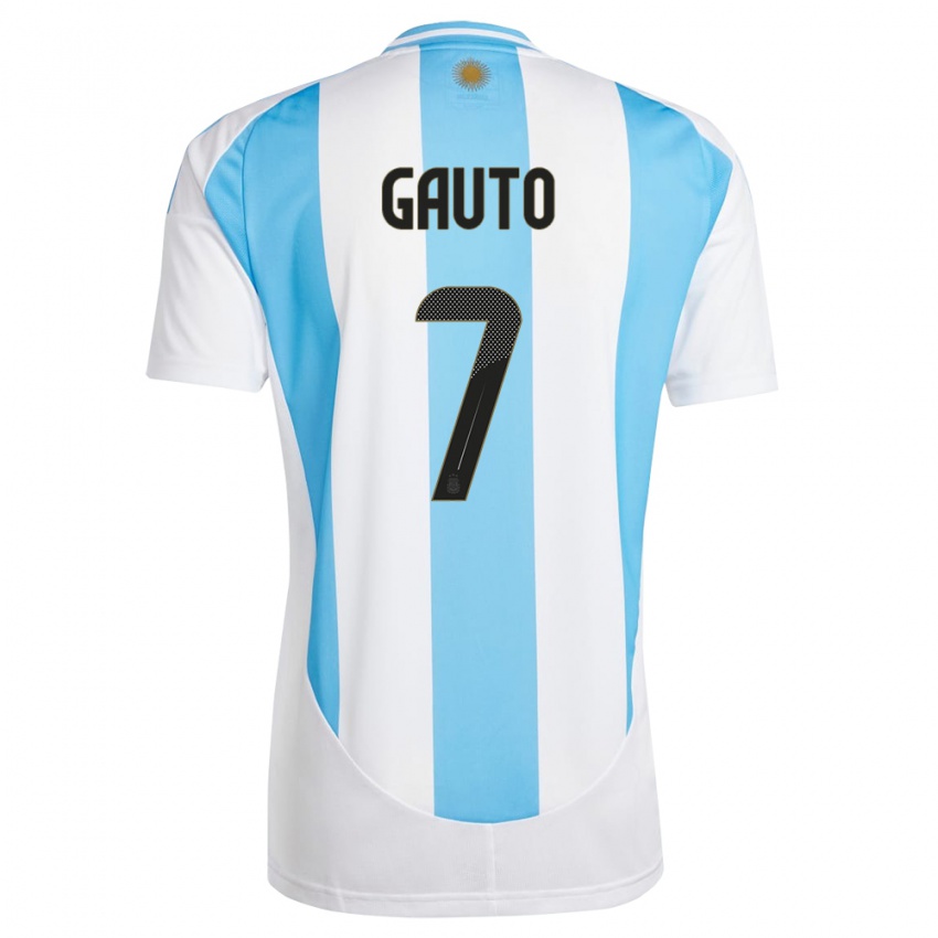Mujer Camiseta Argentina Juan Gauto #7 Blanco Azul 1ª Equipación 24-26 La Camisa Chile
