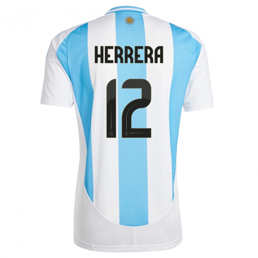 Mujer Camiseta Argentina Franco Herrera #12 Blanco Azul 1ª Equipación 24-26 La Camisa Chile