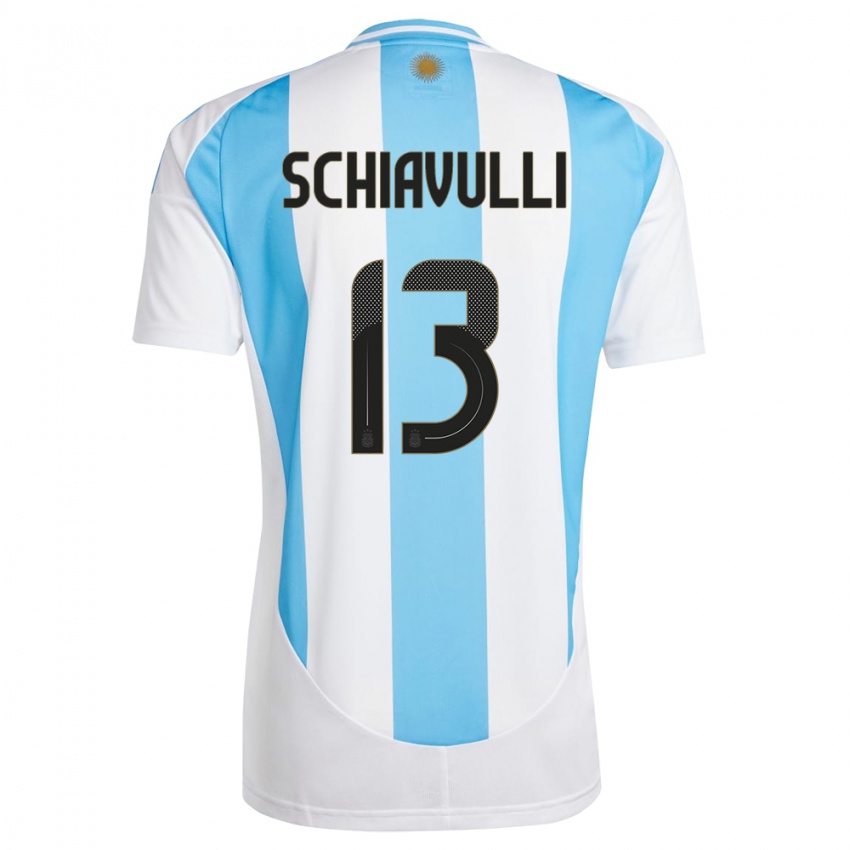 Mujer Camiseta Argentina Thiago Schiavulli #13 Blanco Azul 1ª Equipación 24-26 La Camisa Chile