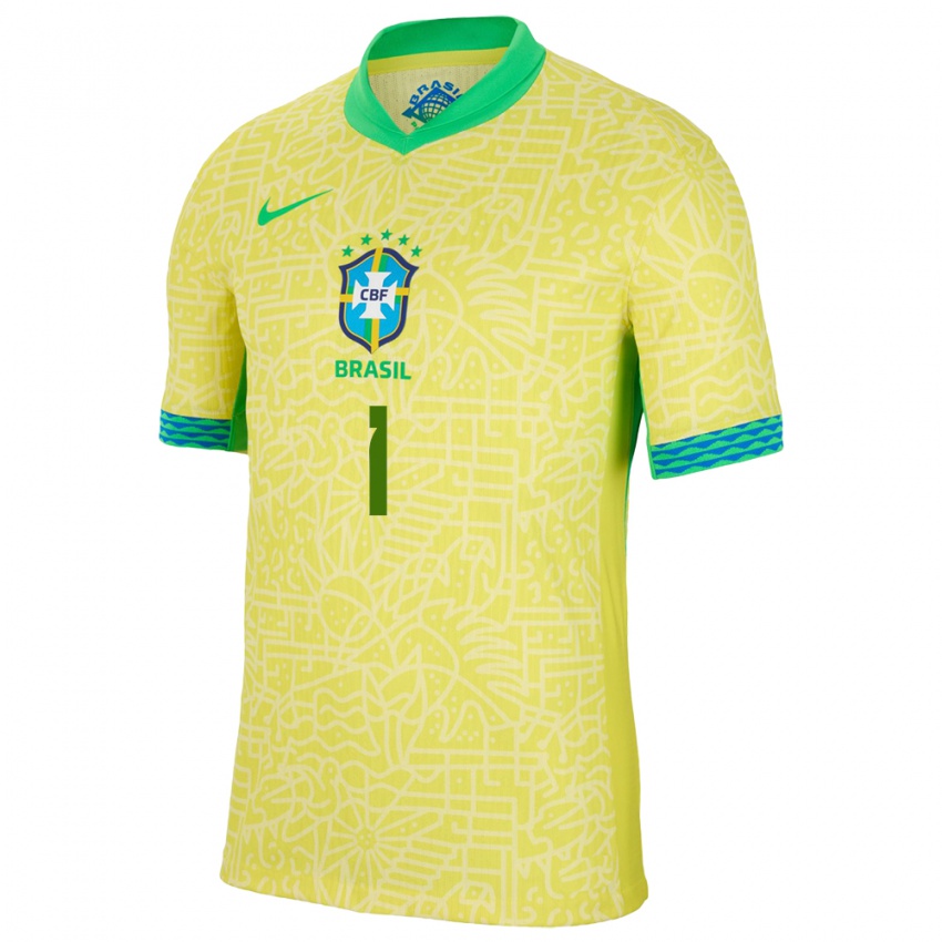Mujer Camiseta Brasil Alisson #1 Amarillo 1ª Equipación 24-26 La Camisa Chile