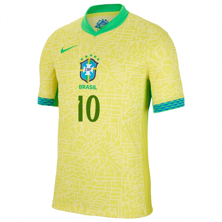 Mujer Camiseta Brasil Rodrygo #10 Amarillo 1ª Equipación 24-26 La Camisa Chile