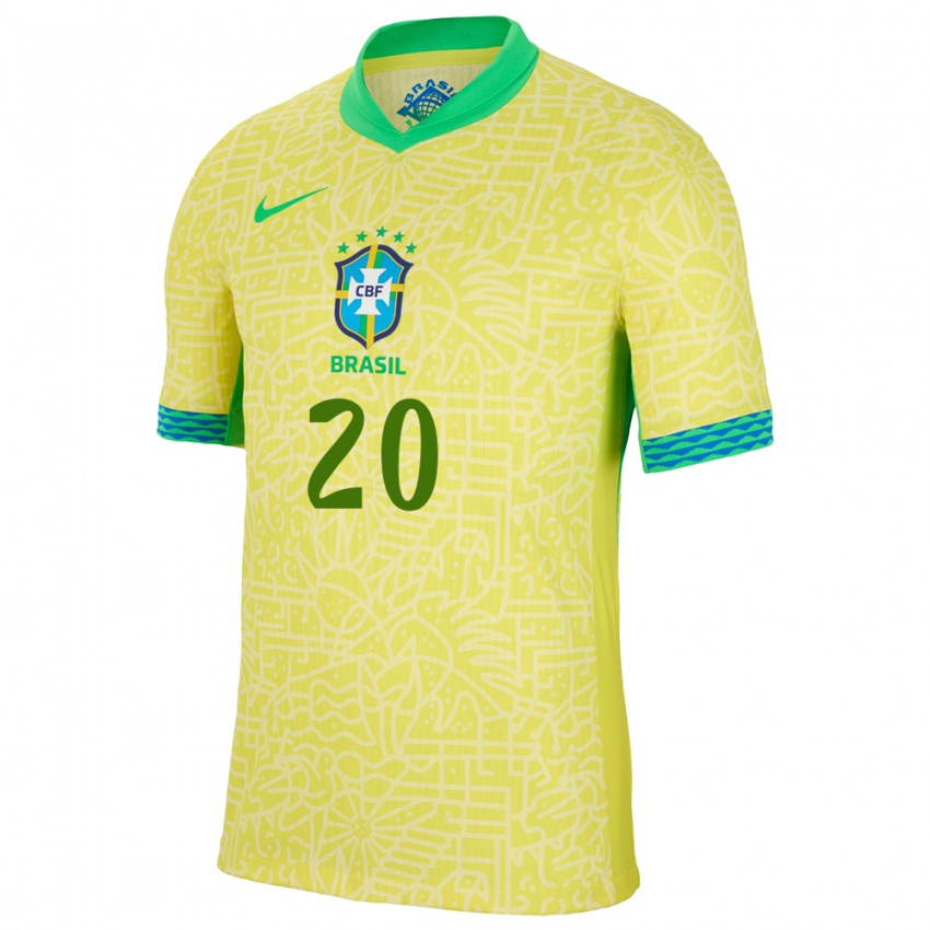 Mujer Camiseta Brasil Vinicius Junior #20 Amarillo 1ª Equipación 24-26 La Camisa Chile