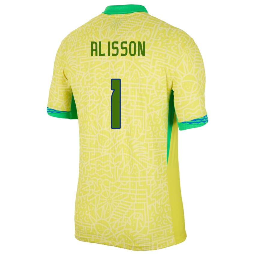 Mujer Camiseta Brasil Alisson #1 Amarillo 1ª Equipación 24-26 La Camisa Chile