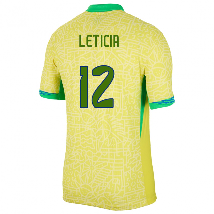 Mujer Camiseta Brasil Leticia #12 Amarillo 1ª Equipación 24-26 La Camisa Chile