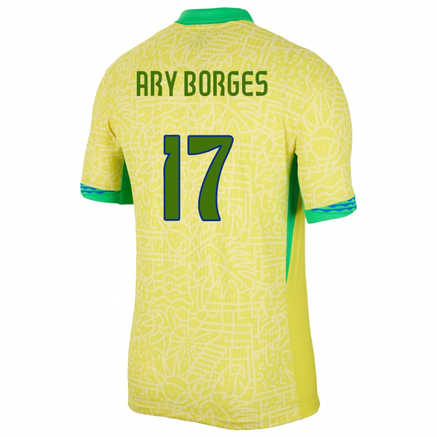 Mujer Camiseta Brasil Ary Borges #17 Amarillo 1ª Equipación 24-26 La Camisa Chile