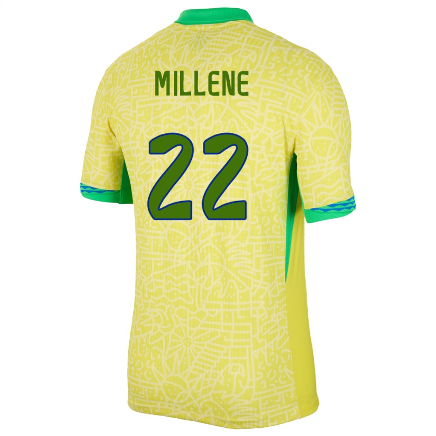 Mujer Camiseta Brasil Millene #22 Amarillo 1ª Equipación 24-26 La Camisa Chile
