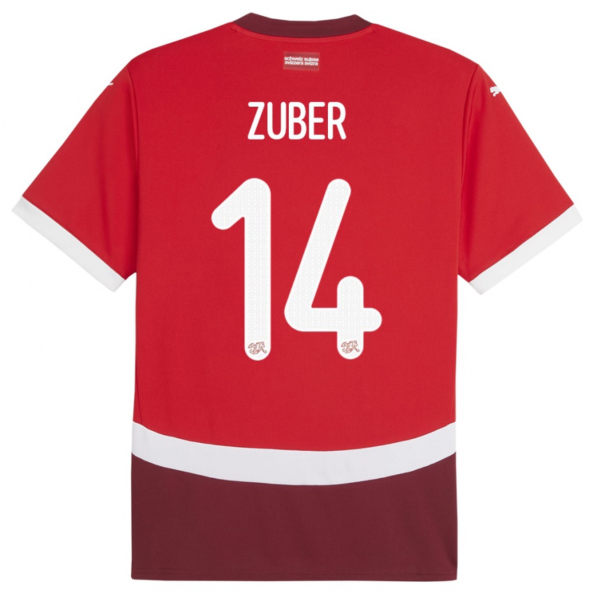 Mujer Camiseta Suiza Steven Zuber #14 Rojo 1ª Equipación 24-26 La Camisa Chile