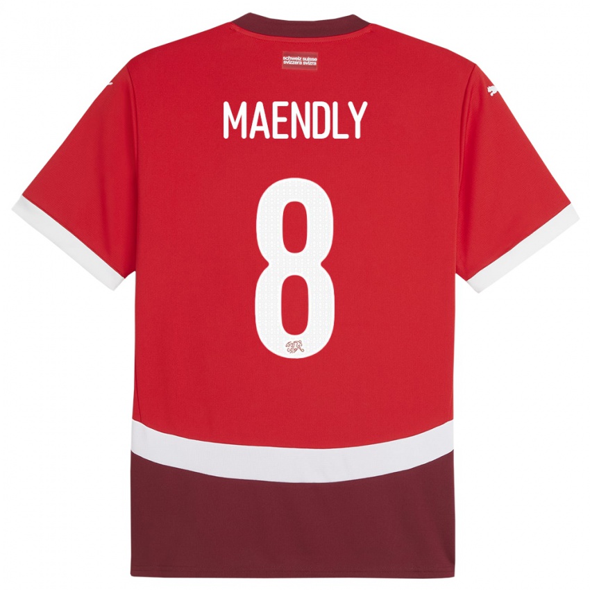 Mujer Camiseta Suiza Sandy Maendly #8 Rojo 1ª Equipación 24-26 La Camisa Chile