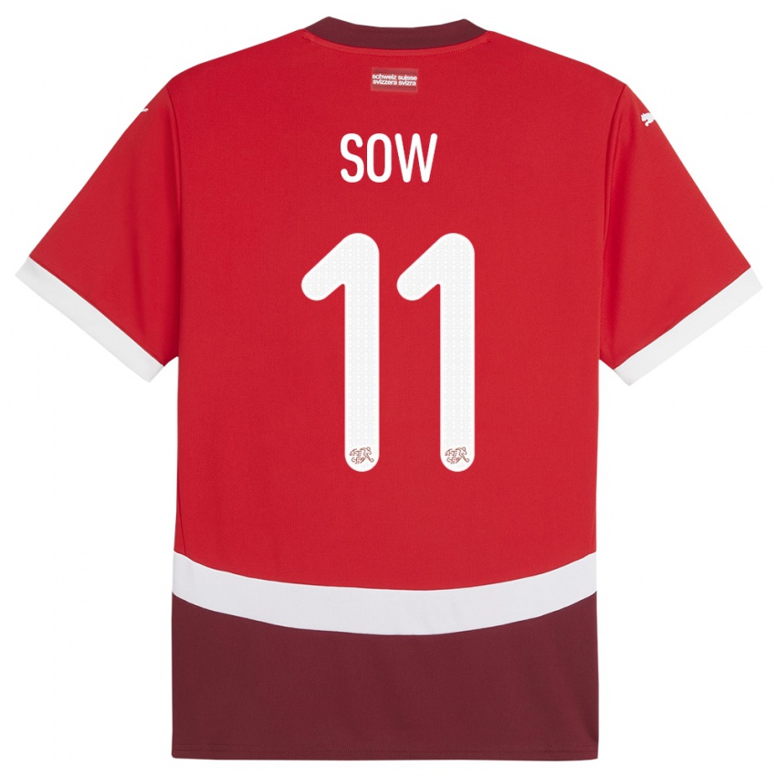 Mujer Camiseta Suiza Coumba Sow #11 Rojo 1ª Equipación 24-26 La Camisa Chile