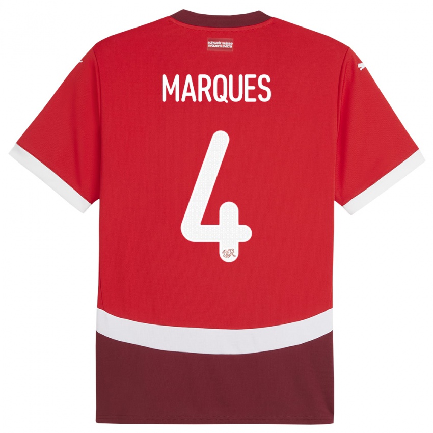 Mujer Camiseta Suiza Christian Marques #4 Rojo 1ª Equipación 24-26 La Camisa Chile