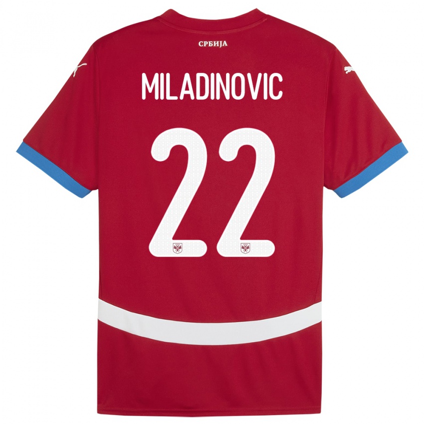 Mujer Camiseta Serbia Igor Miladinovic #22 Rojo 1ª Equipación 24-26 La Camisa Chile