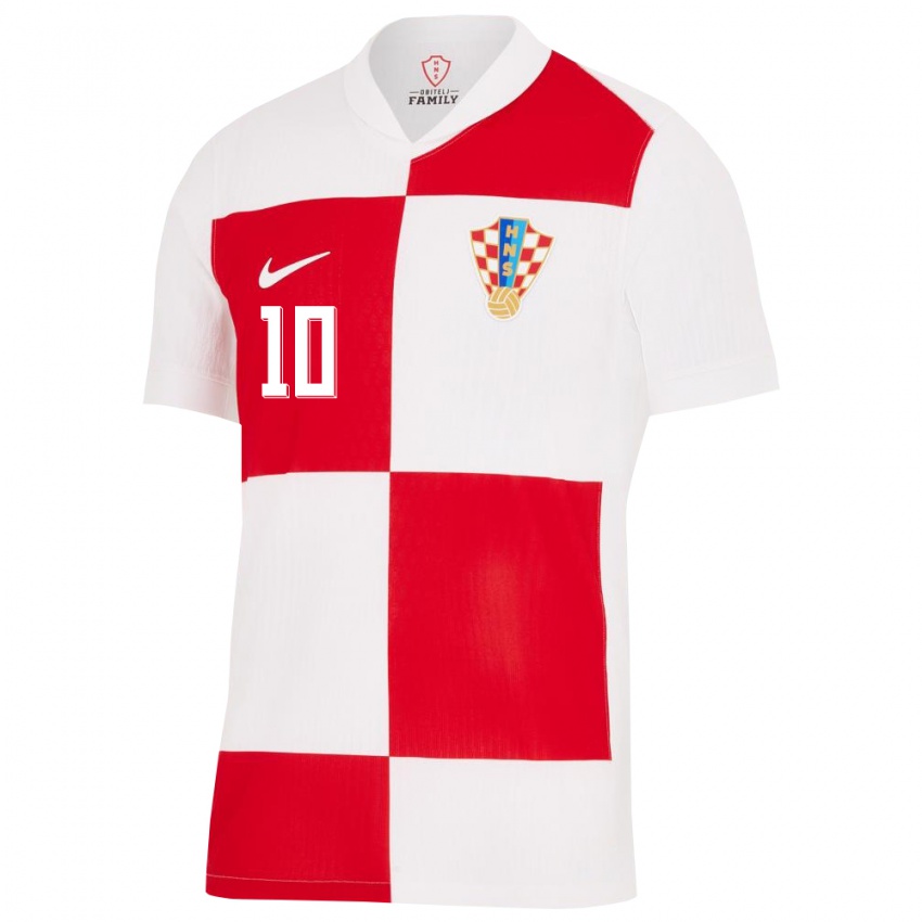 Mujer Camiseta Croacia Luka Modric #10 Blanco Rojo 1ª Equipación 24-26 La Camisa Chile