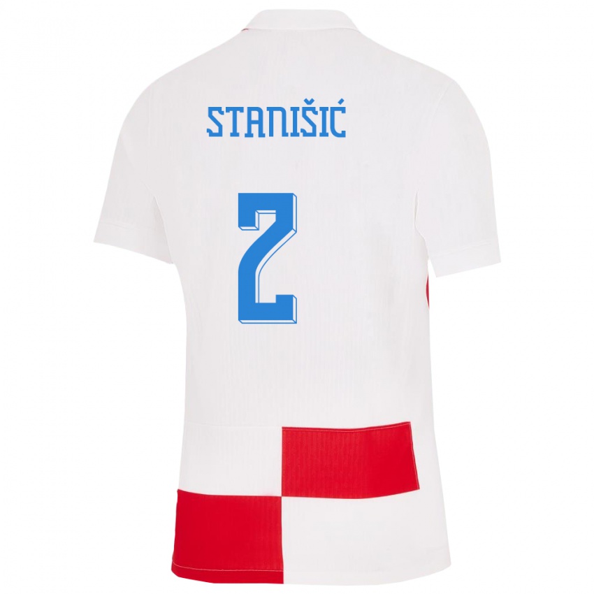 Mujer Camiseta Croacia Josip Stanisic #2 Blanco Rojo 1ª Equipación 24-26 La Camisa Chile