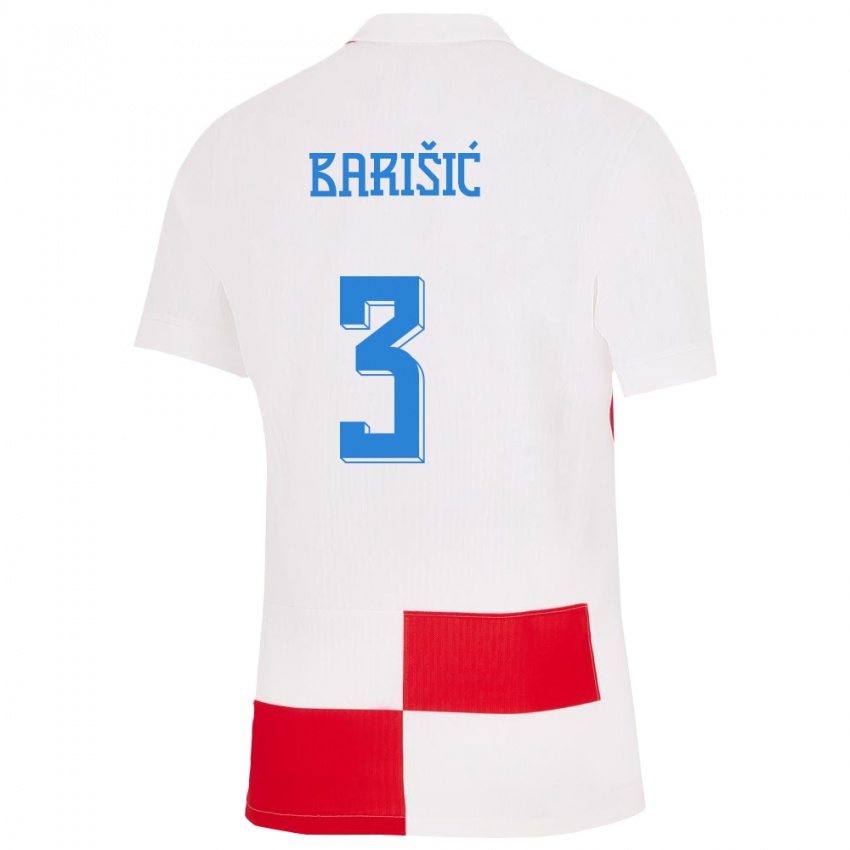 Mujer Camiseta Croacia Borna Barisic #3 Blanco Rojo 1ª Equipación 24-26 La Camisa Chile