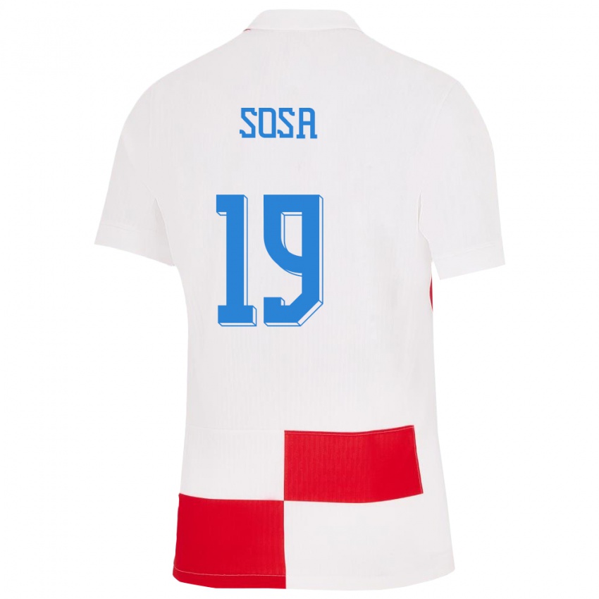 Mujer Camiseta Croacia Borna Sosa #19 Blanco Rojo 1ª Equipación 24-26 La Camisa Chile