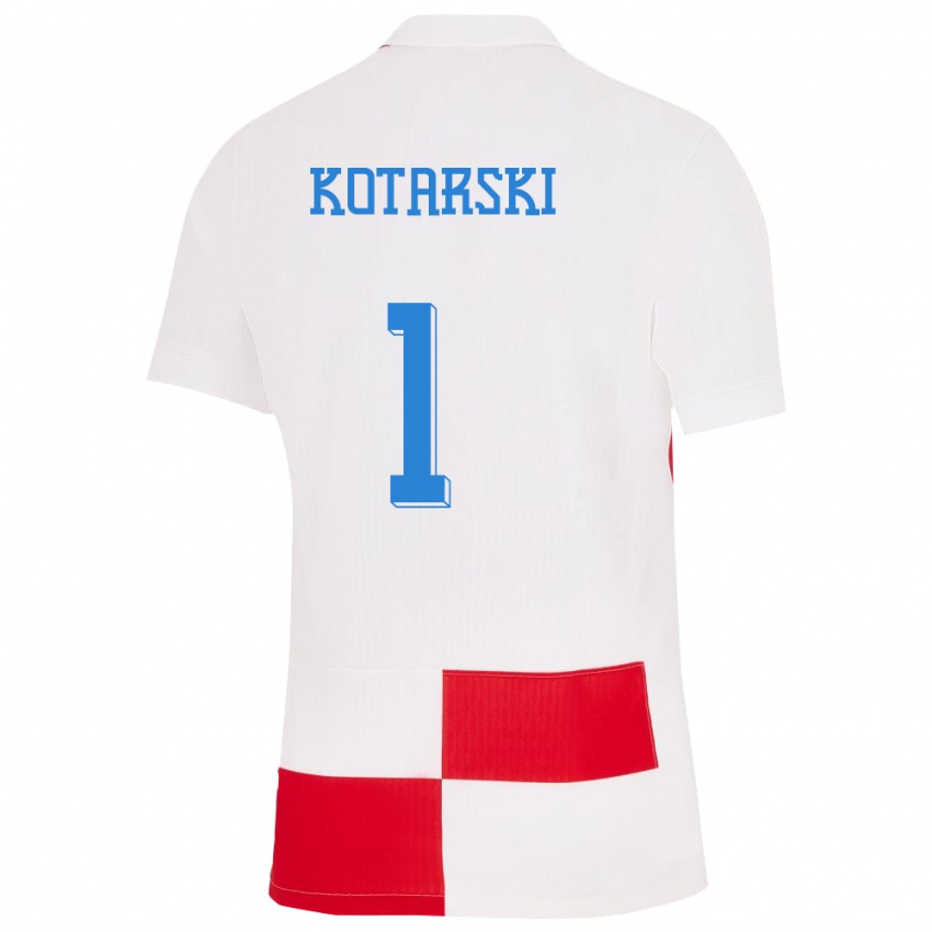 Mujer Camiseta Croacia Dominik Kotarski #1 Blanco Rojo 1ª Equipación 24-26 La Camisa Chile