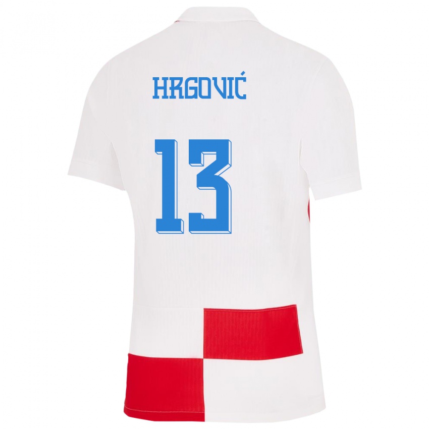 Mujer Camiseta Croacia Simun Hrgovic #13 Blanco Rojo 1ª Equipación 24-26 La Camisa Chile