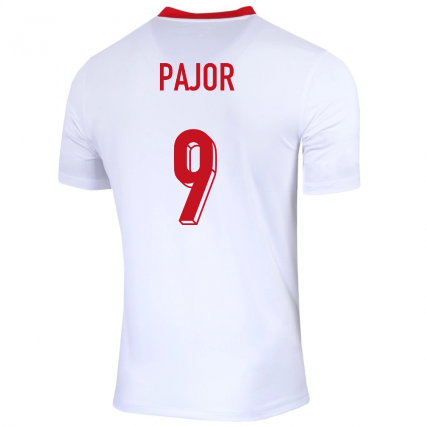 Mujer Camiseta Polonia Ewa Pajor #9 Blanco 1ª Equipación 24-26 La Camisa Chile