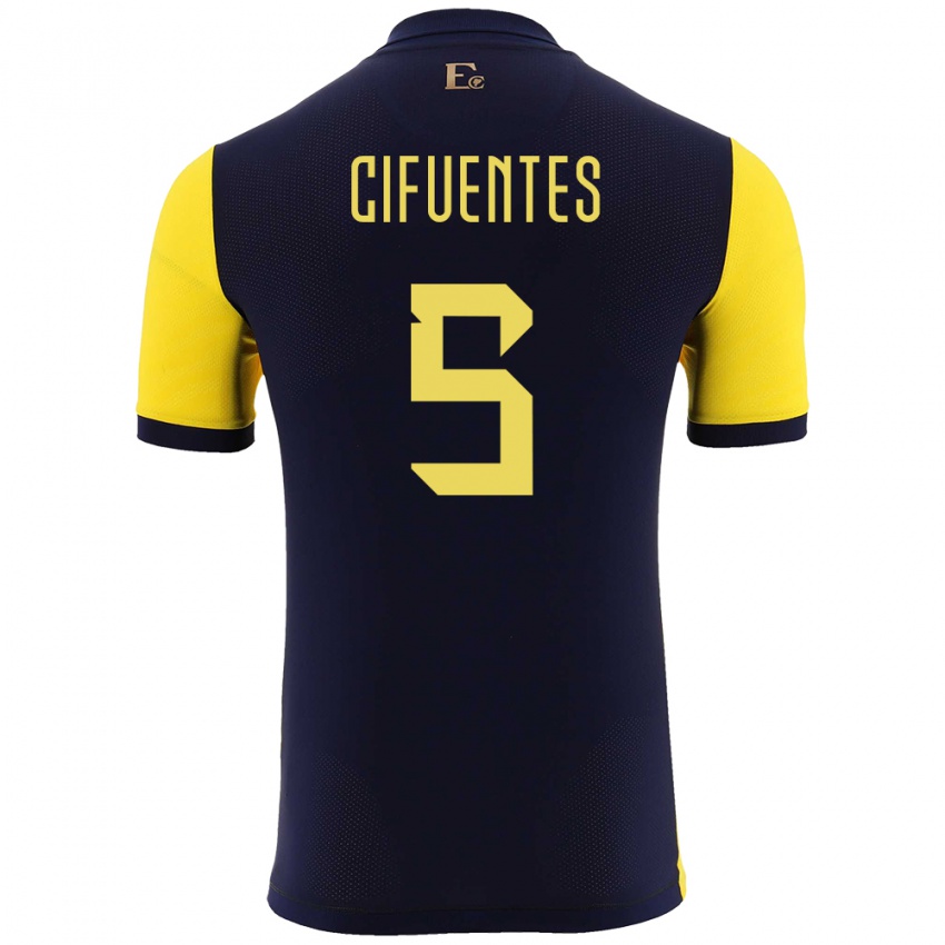 Mujer Camiseta Ecuador Jose Cifuentes #5 Amarillo 1ª Equipación 24-26 La Camisa Chile