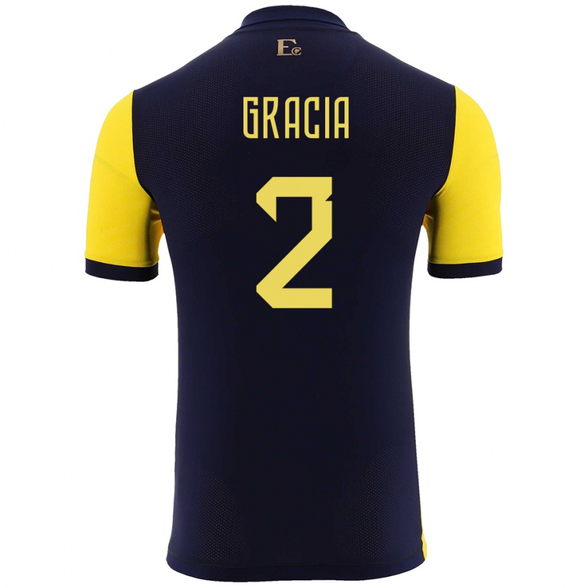 Mujer Camiseta Ecuador Ericka Gracia #2 Amarillo 1ª Equipación 24-26 La Camisa Chile