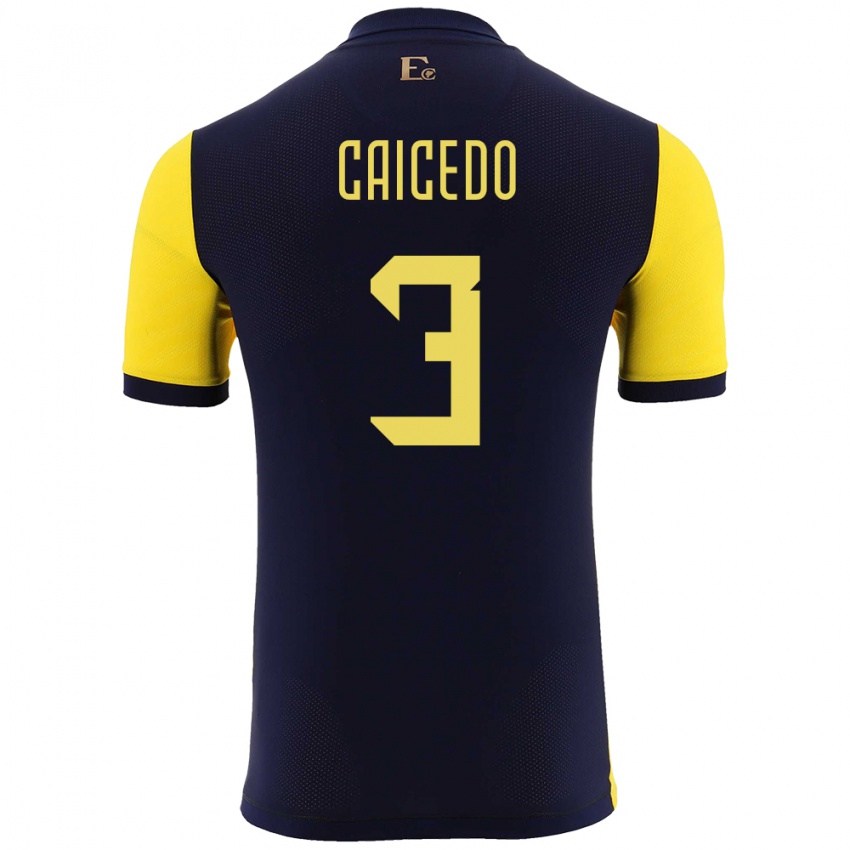 Mujer Camiseta Ecuador Jessy Caicedo #3 Amarillo 1ª Equipación 24-26 La Camisa Chile