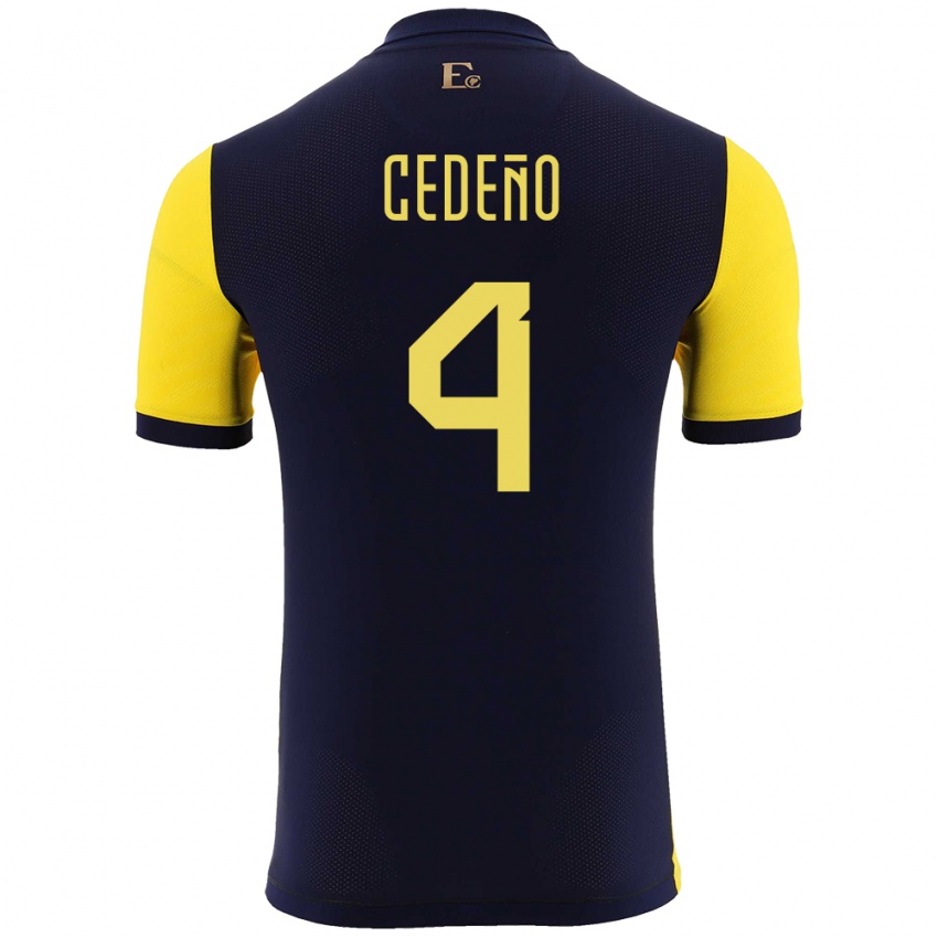 Mujer Camiseta Ecuador Stefany Cedeno #4 Amarillo 1ª Equipación 24-26 La Camisa Chile