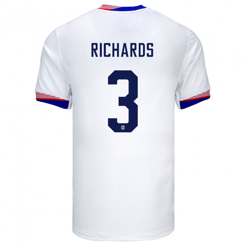Mujer Camiseta Estados Unidos Chris Richards #3 Blanco 1ª Equipación 24-26 La Camisa Chile