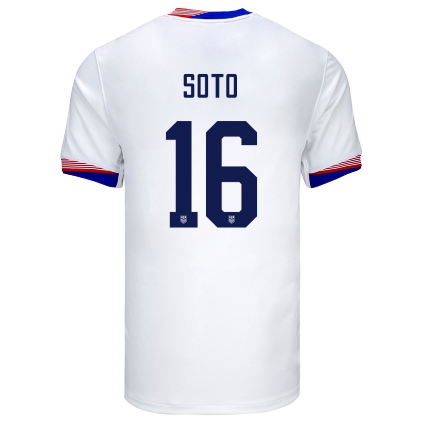 Mujer Camiseta Estados Unidos Ezekiel Soto #16 Blanco 1ª Equipación 24-26 La Camisa Chile