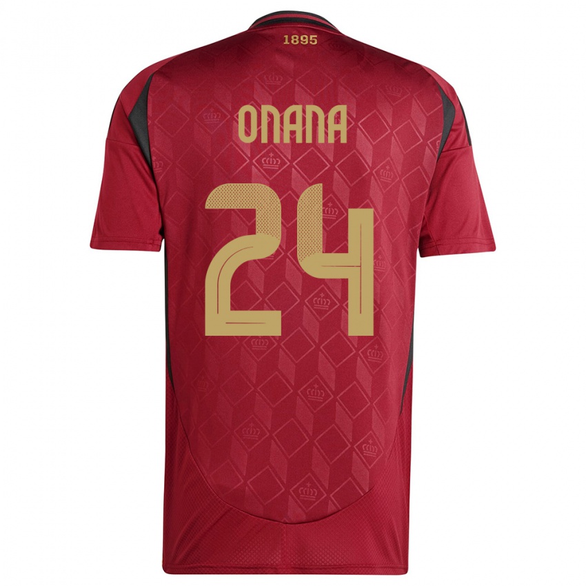 Mujer Camiseta Bélgica Amadou Onana #24 Borgoña 1ª Equipación 24-26 La Camisa Chile