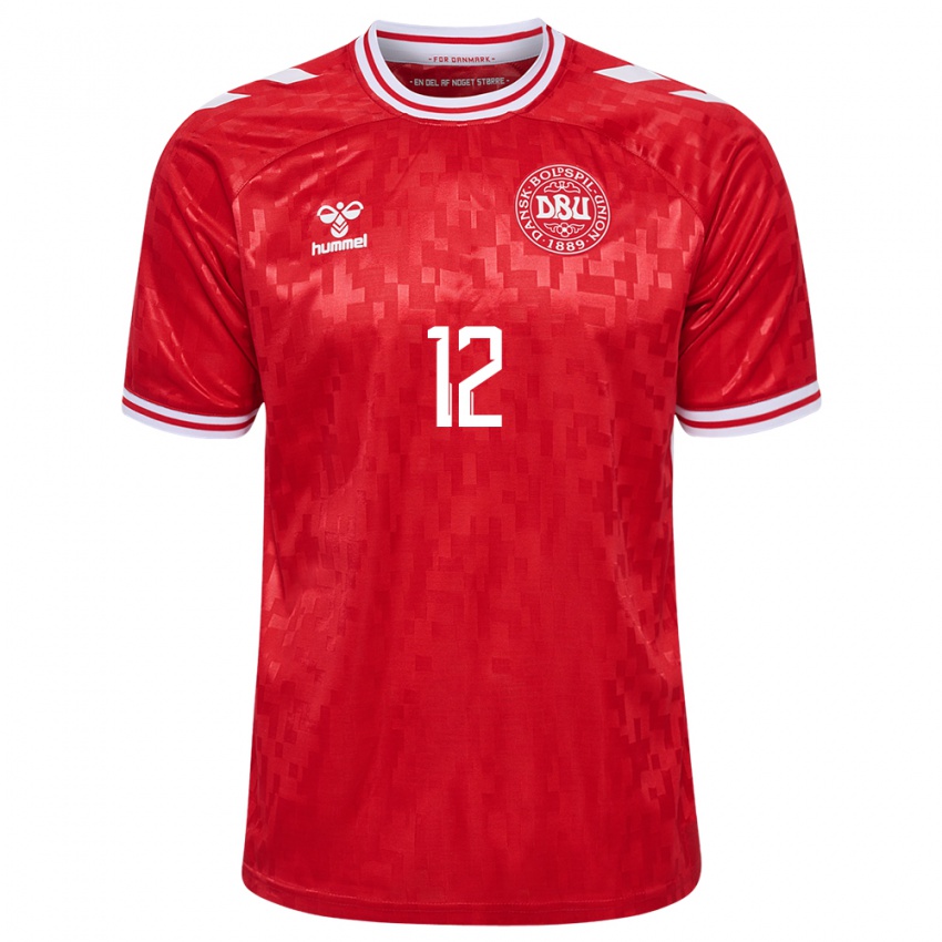 Mujer Camiseta Dinamarca Kasper Dolberg #12 Rojo 1ª Equipación 24-26 La Camisa Chile