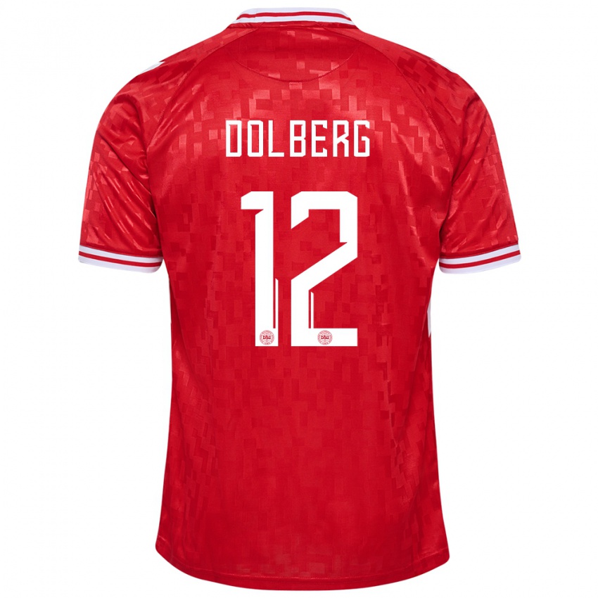 Mujer Camiseta Dinamarca Kasper Dolberg #12 Rojo 1ª Equipación 24-26 La Camisa Chile