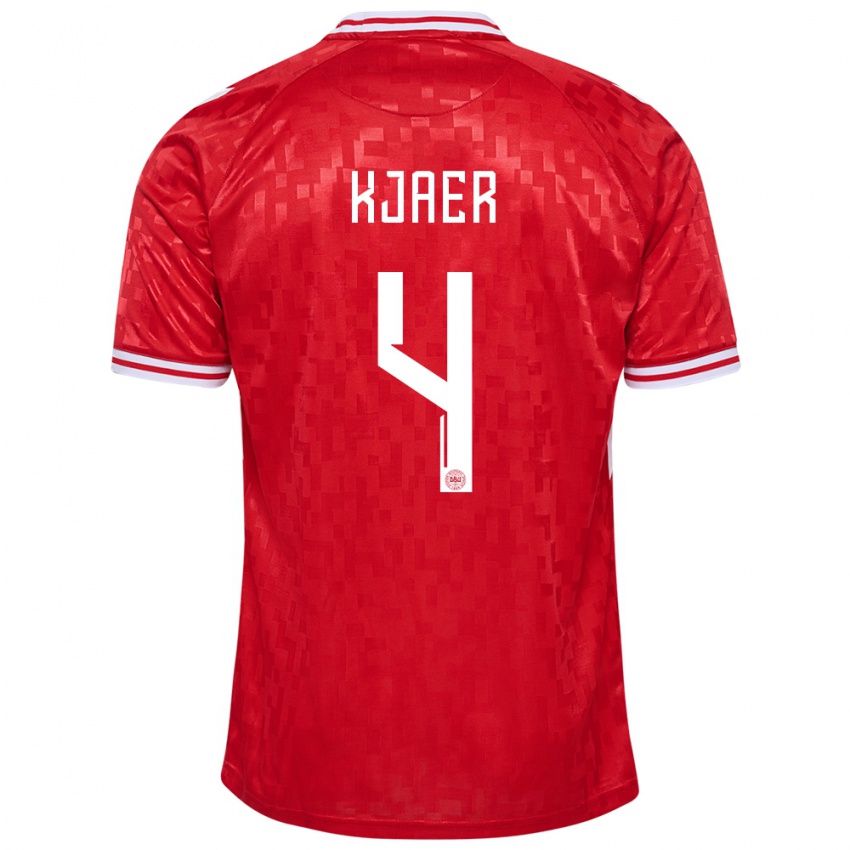 Mujer Camiseta Dinamarca Simon Kjaer #4 Rojo 1ª Equipación 24-26 La Camisa Chile