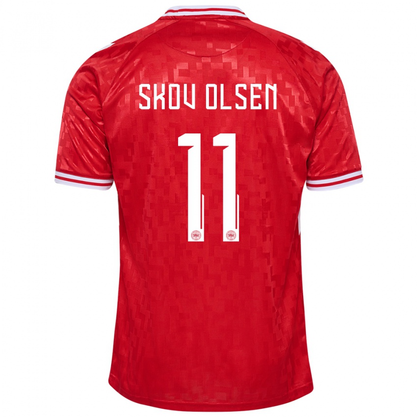 Mujer Camiseta Dinamarca Andreas Skov Olsen #11 Rojo 1ª Equipación 24-26 La Camisa Chile